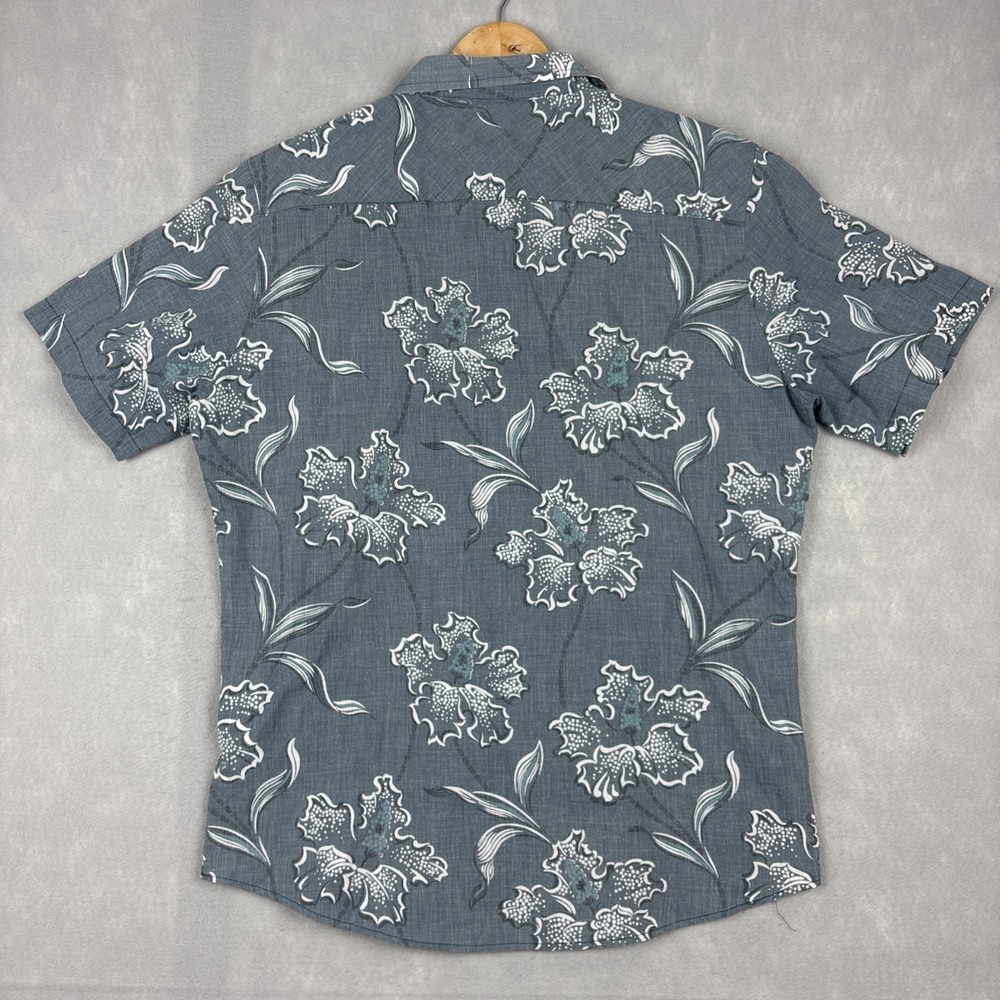 Western Aloha Shirt Mens Large Blue Gray Floral Hawaiian Button Up Casual Beach - Picture 5 of 9